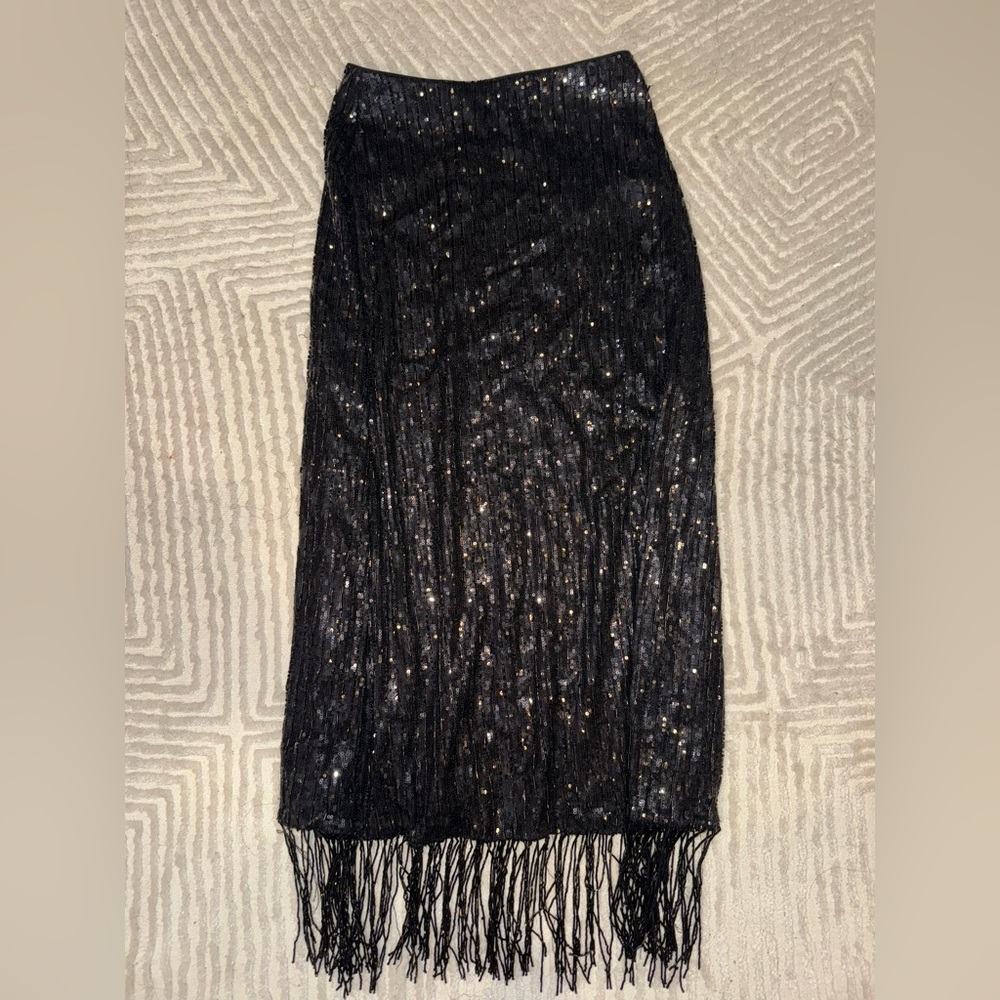 H&M Black Sequin Fringe Maxi Skirt